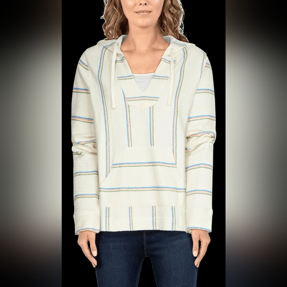 Multicolored Striped 3/4 Sleeve Baja Hoodie - Picture 7 of 8